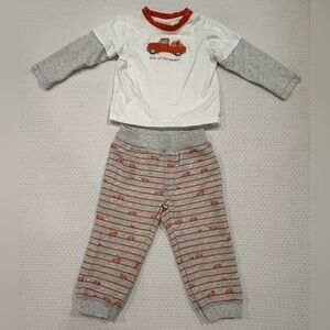 Gymboree Pick of the Harvest Shirt with Orange Trucks on Sweatpants 18-24 Months